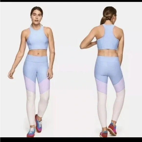 NWT Outdoor Voices Springs Leggings XS | 7/8 Blue Lavender Pink Colorblock - Picture 1 of 5